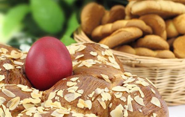 The tradition of red Easter eggs in the Greek culture is to symbolize new life and the blood of Christ. The Easter meal also includes a braided bread called tsoureki which looks very similar to the Jewish challah bread.